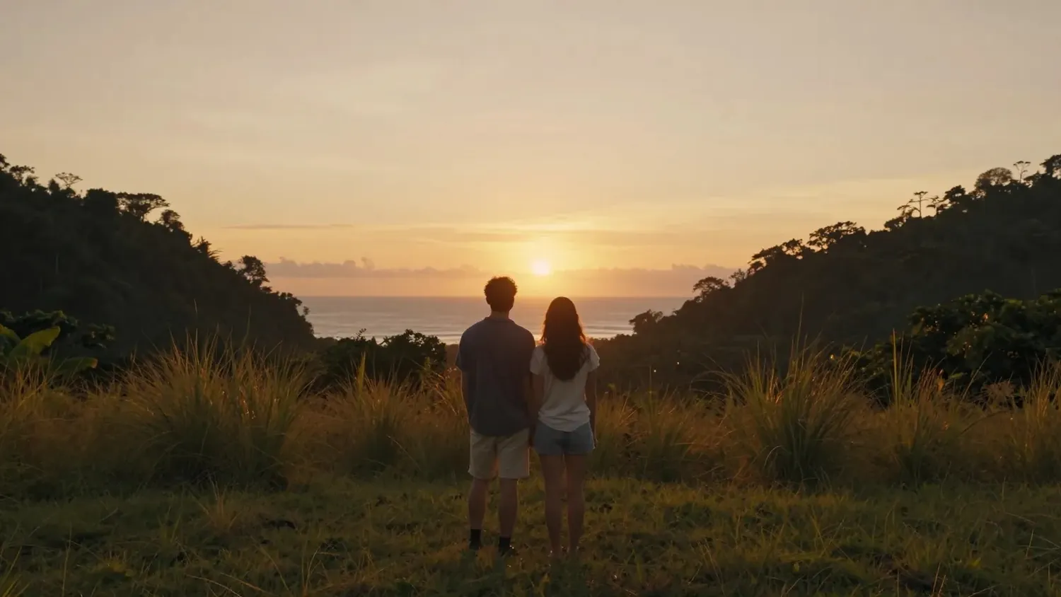 A couple watching the sunset from the ridge