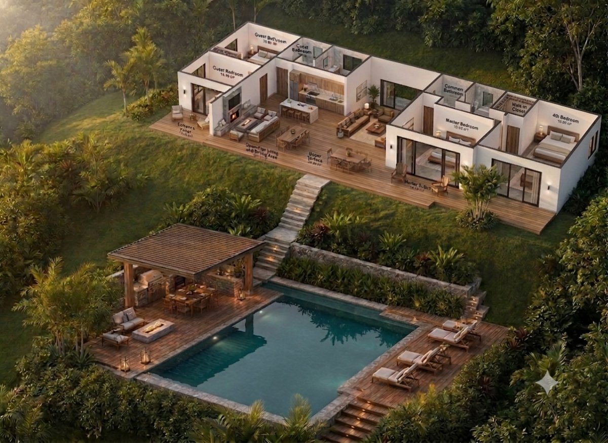 Four-bedroom rental villa design available to build at Aldea del Sol